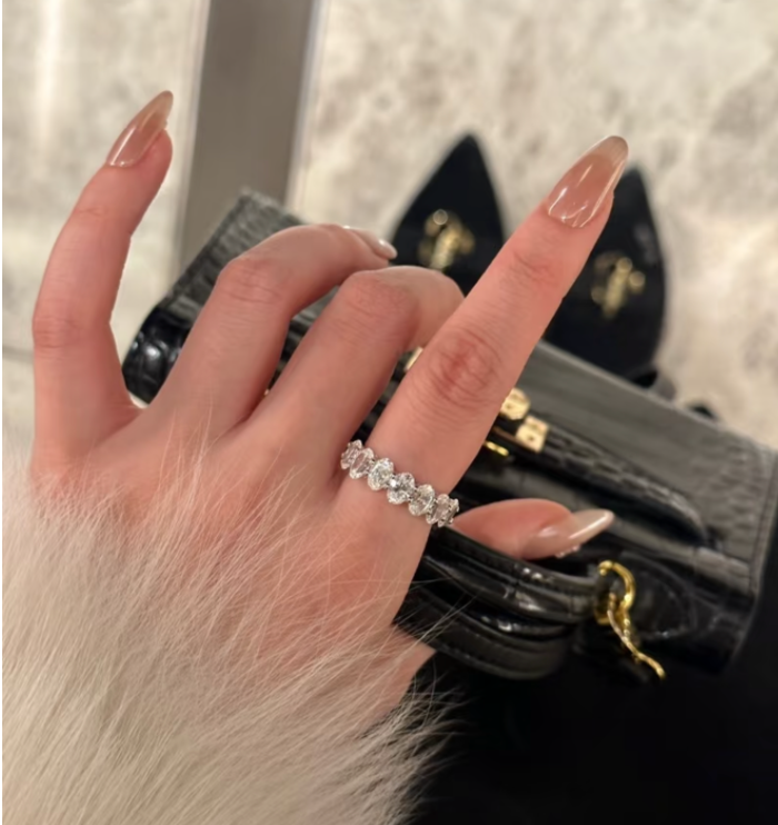 Oval 7-Stone Moissanite Half Eternity Ring